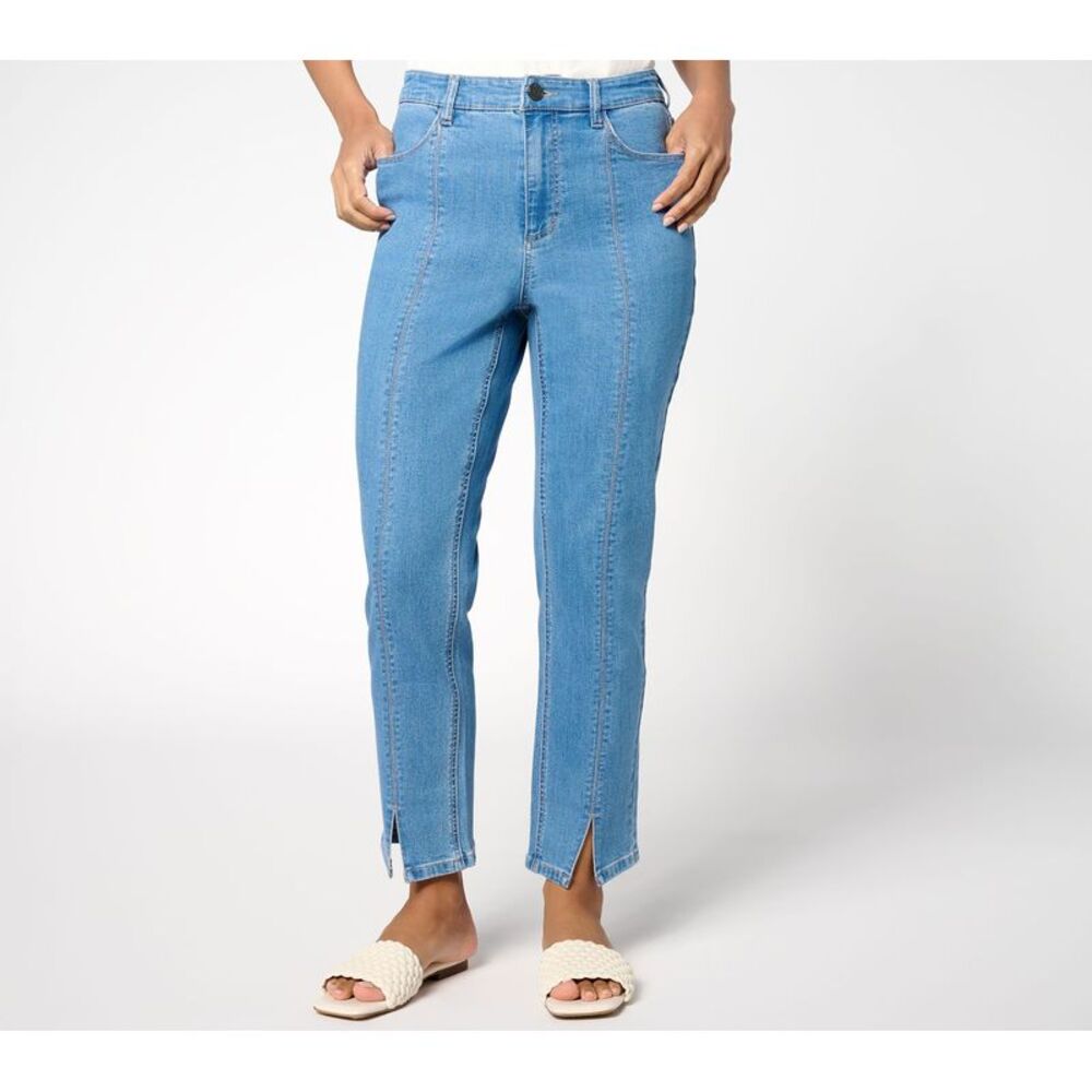Susan Graver Women's Petite Pants 16P Denim Ankle Jean Front Slit Blue A694645